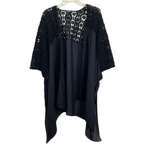 Steve Madden Black Crochet Sheer Kimono Cover Up Whimsigoth Witchy Festival